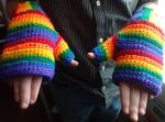 Finished Rainbow Fingerless Gloves